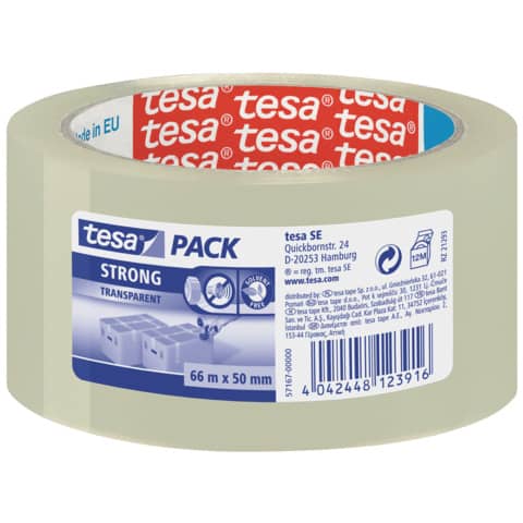 TESA Packband Strong, PPL, 66 m x 50 mm, transparent