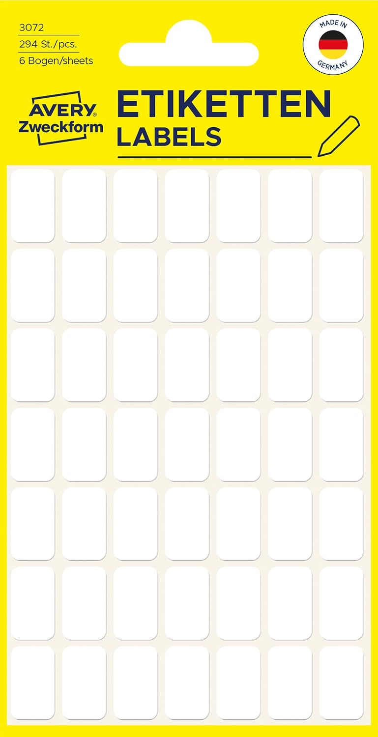 Avery Zweckform 3072 Vielzweck-Etiketten - Haushaltetiketten, für die Schule und Büro, blanko, weiß  - 294 Stück Avery Zweckform 3072 Vielzweck-Etiketten - Haushaltetiketten, für die Schule und Büro, blanko, weiß  - 294 Stück