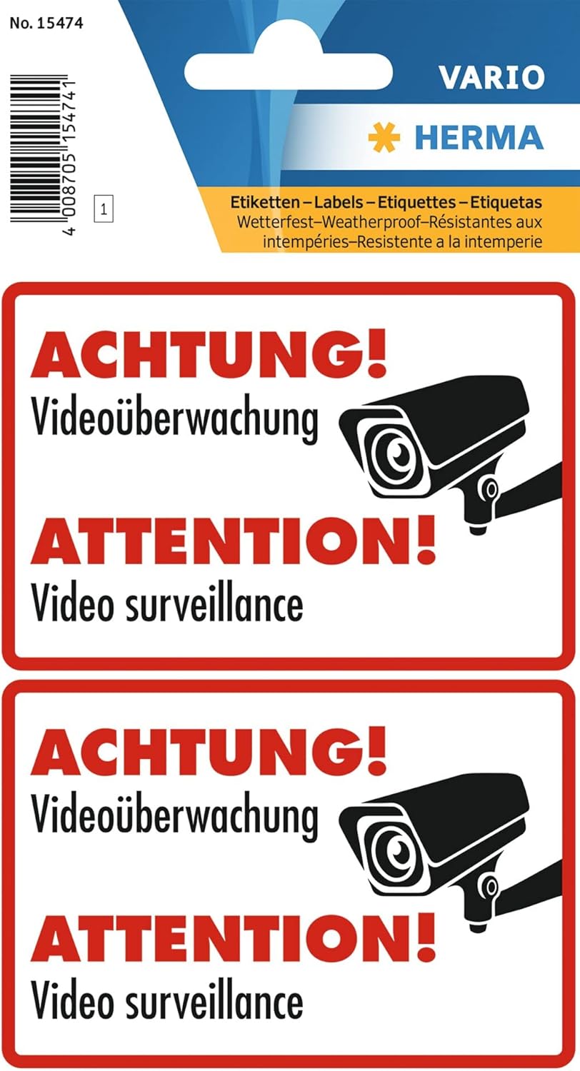HERMA Vario Videoüberwachung Etiketten, 2 Aufkleber, wetterfest - 15474