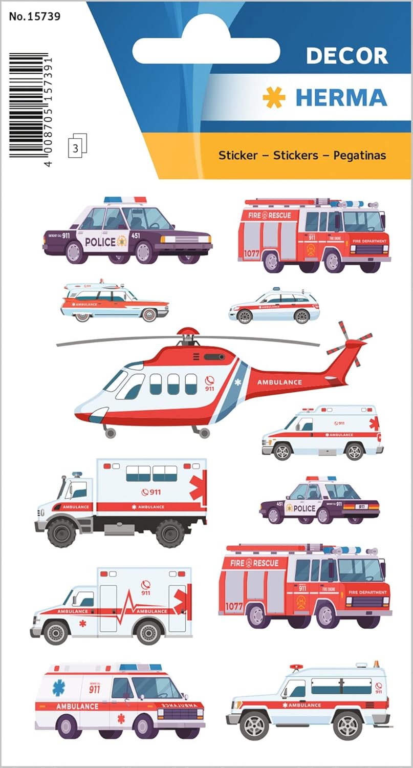 HERMA Decor Etiketten - Rettungsfahrzeuge - 36 Aufkleber - 15739 HERMA Decor Etiketten - Rettungsfahrzeuge - 36 Aufkleber - 15739