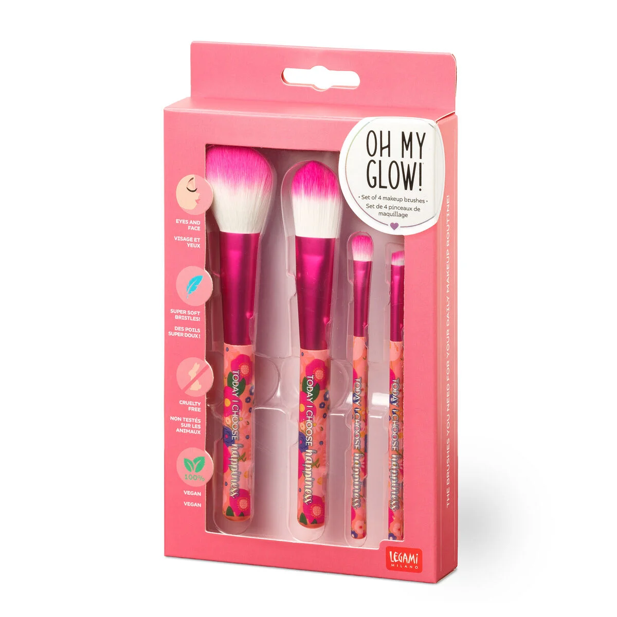 Legami Make-Up - Set mit 4 Schminkpinseln - Oh my Glow - Motiv: Flowers