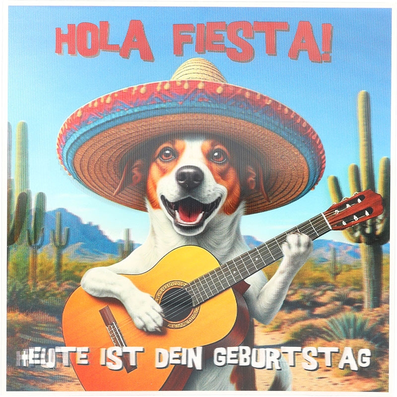 3D Musikkarte quadratisch - 028 - "Hola Fiesta! Heute ist dein Geburtstag"