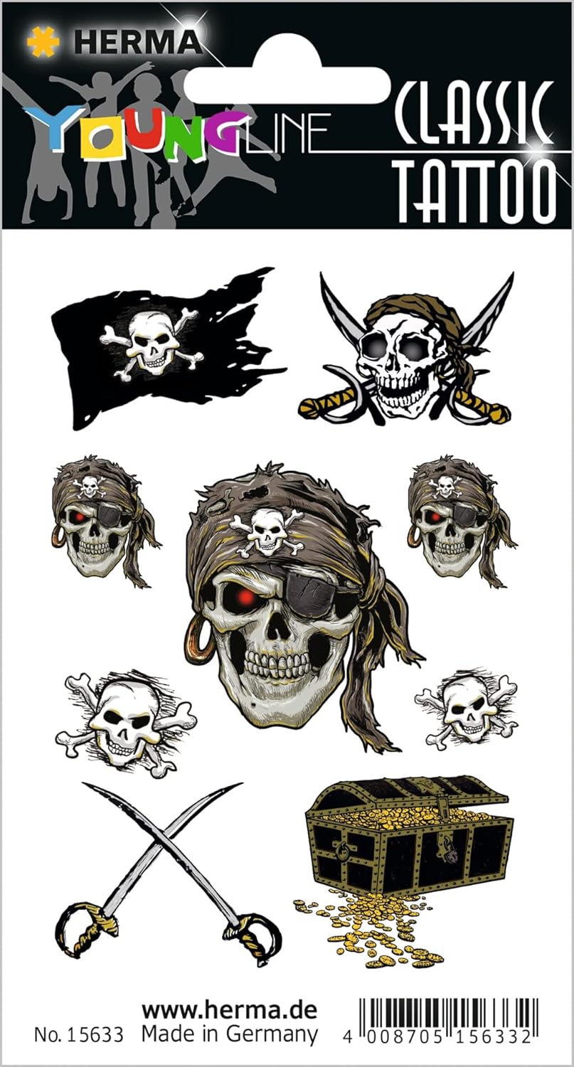 HERMA Temporäre Totenkopf, Piraten Tattoos - 9 Stück - 15633