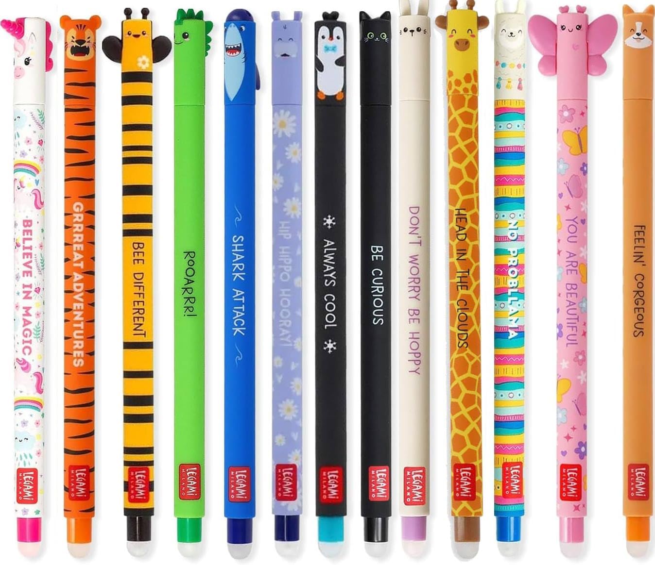 Legami 13er-Set löschbare Gelstifte - Schmetterling, Hai etc.