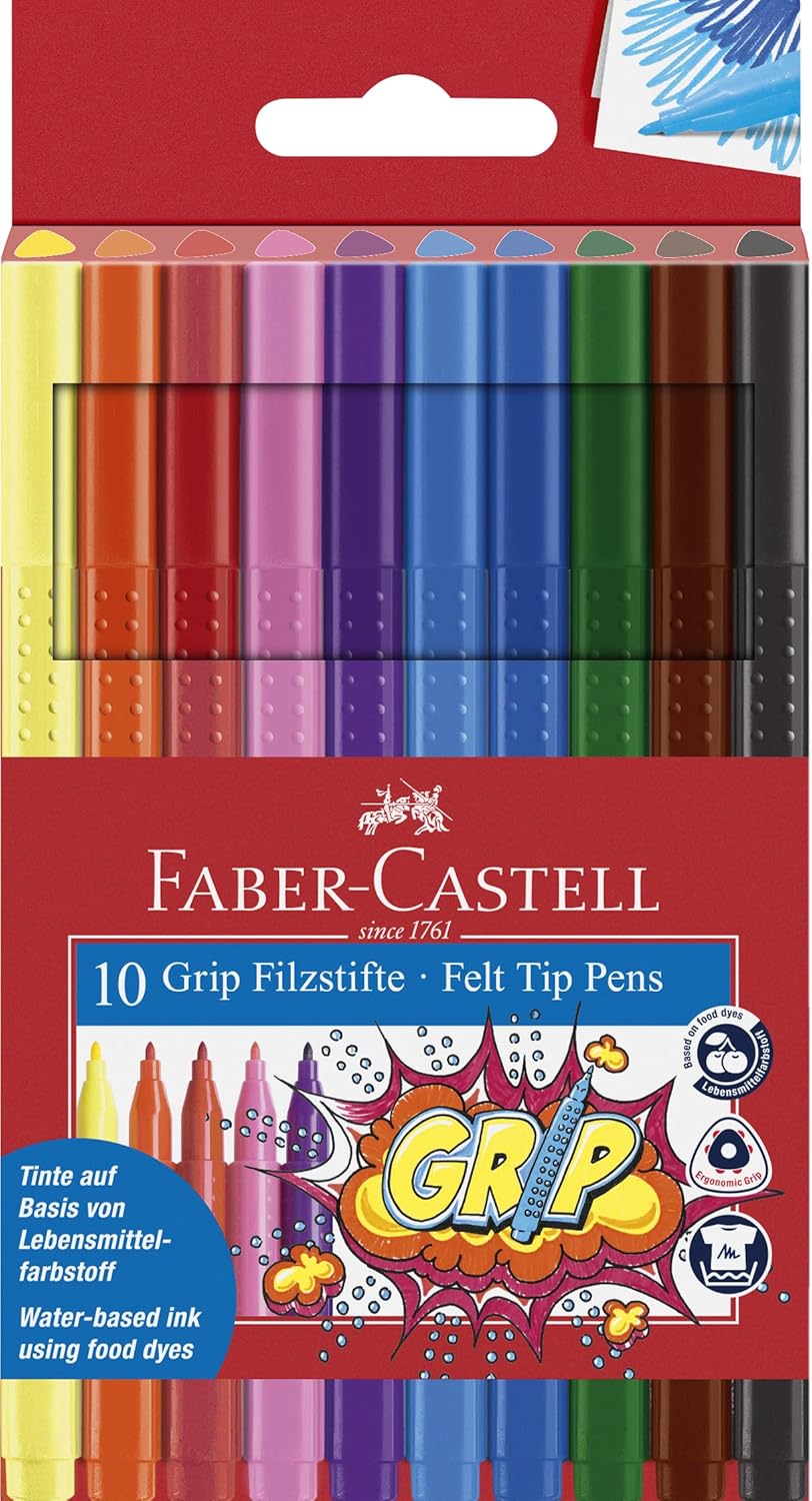 Faber-Castell Fasermaler, 10 GRip Filzstifte