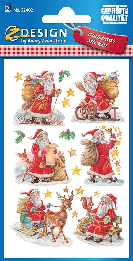 Avery Zweckform 52402 Weihnachtssticker - Liebevoll gestalteten Motive mit Weihnachtsmännern