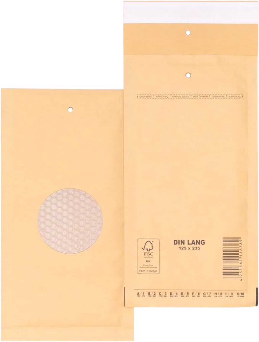 Luftpolstertasche DIN-lang, 125 x 235 mm, braun
