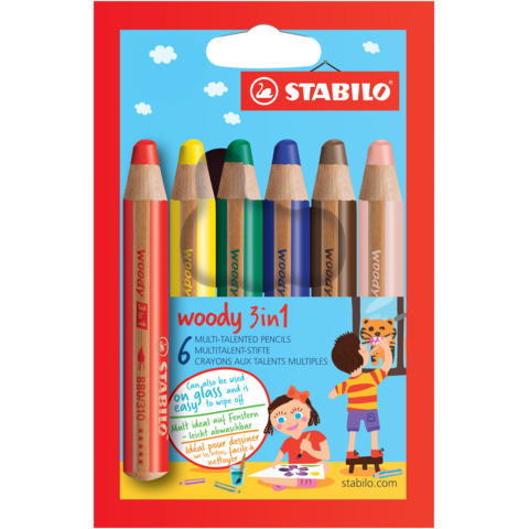 STABILO Multitalent-Stift woody 3 in 1, Kartonetui mit 6 Stiften