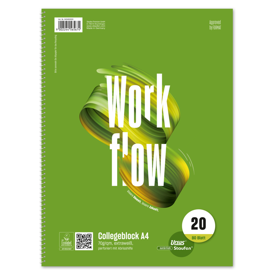 STAUFEN STYLE Collegeblock, A4, 70g/m², 80 Blatt, Lin.20, blanko