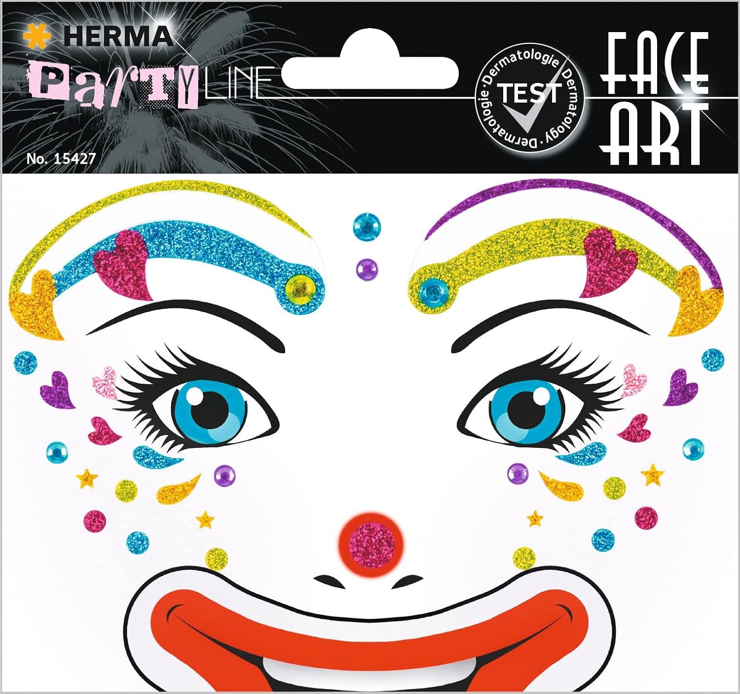 HERMA Face Art Sticker - ablösbare Gesichtsaufkleber - Clown Lotta - für Karneval, Fasching, Halloween