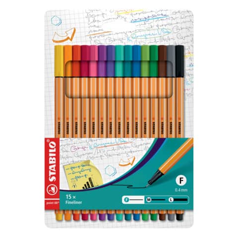 STABILO Fineliner point 88®, Etui mit 15 Stiften