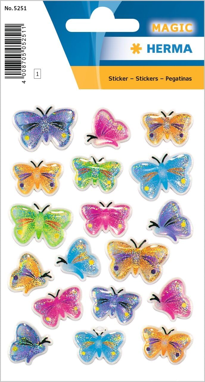 HERMA Magic Sticker Schmetterlinge, 3D Butterfly, 18 Aufkleber - 5251