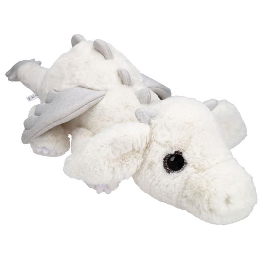 SNUKIS Plüschdrache weiß – 65 cm, kuschelweich mit silbernen Glitzer-Details
