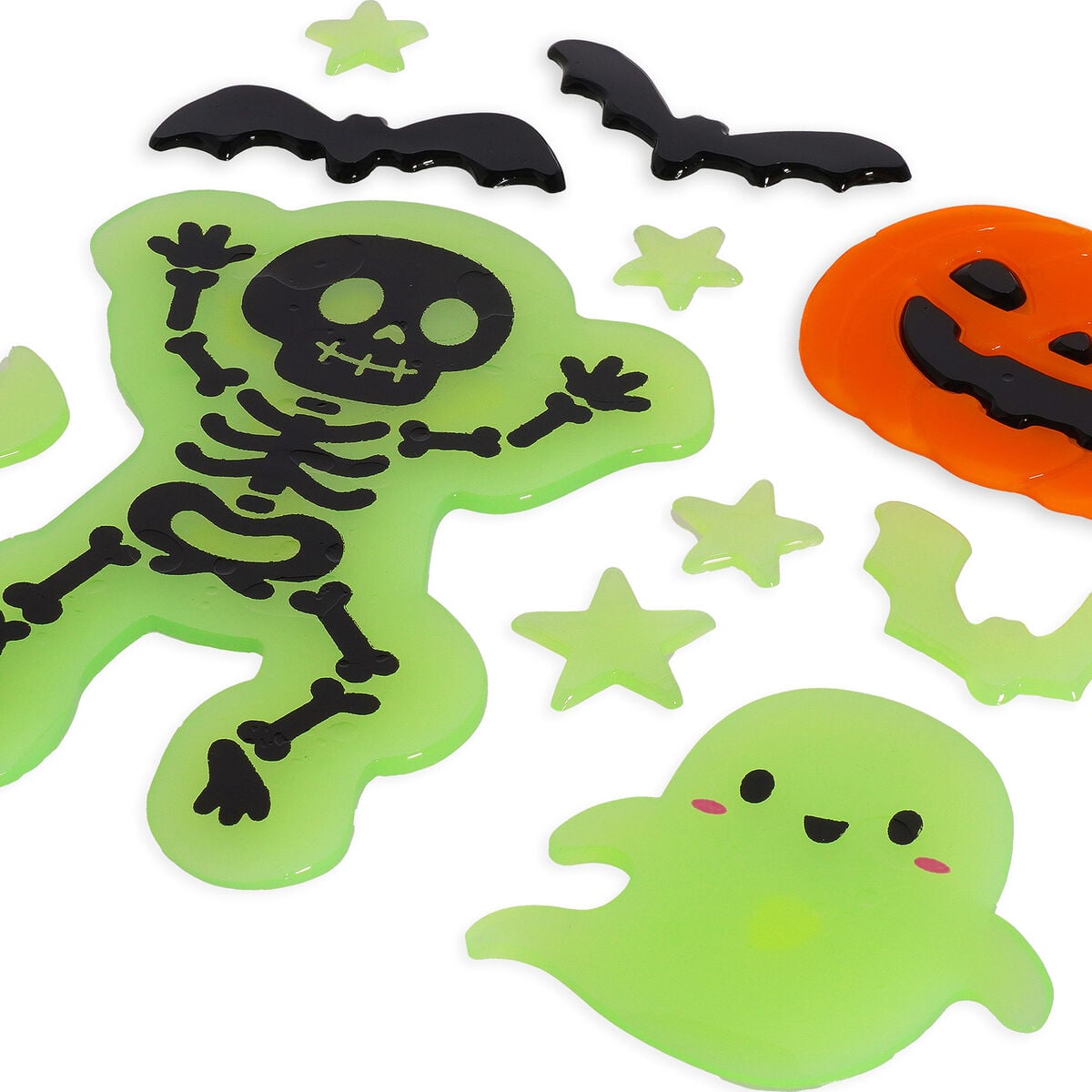 Legami Set mit 11 Gel-Fensteraufklebern - Windo-Glow - Skelett, Kürbis & Geist - Halloween