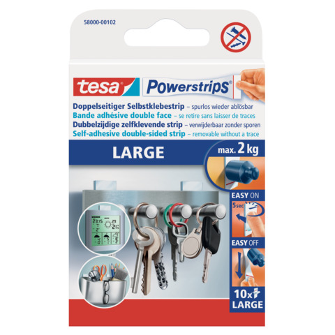 TESA Klebestück Powerstrips® Large, wieder ablösbar, 15 x 81 mm, weiß, 10 Stück