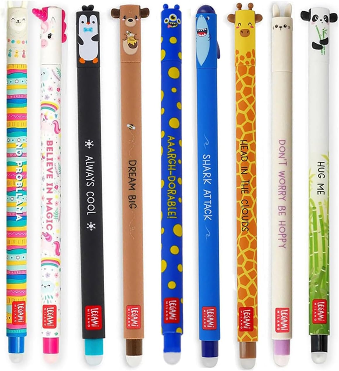 Legami 9er-Set löschbare Gelstifte mit Monster, Hai, Pinguin uvm.