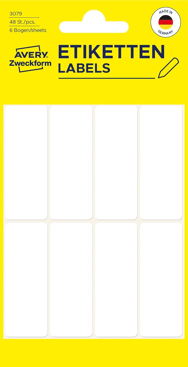Avery Zweckform 3079 Vielzweck-Etiketten - Haushaltetiketten, für die Schule, Büro, Küche, blanko, weiß  - 48 Stück Avery Zweckform 3079 Vielzweck-Etiketten - Haushaltetiketten, für die Schule, Büro, Küche, blanko, weiß  - 48 Stück