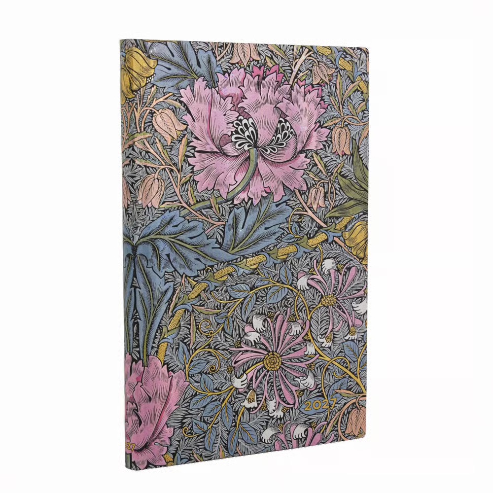 Paperblanks 2027 Morris Heckenkirsche in Pink Hardcover Mini Tagesüberblick 12-Monatskalender