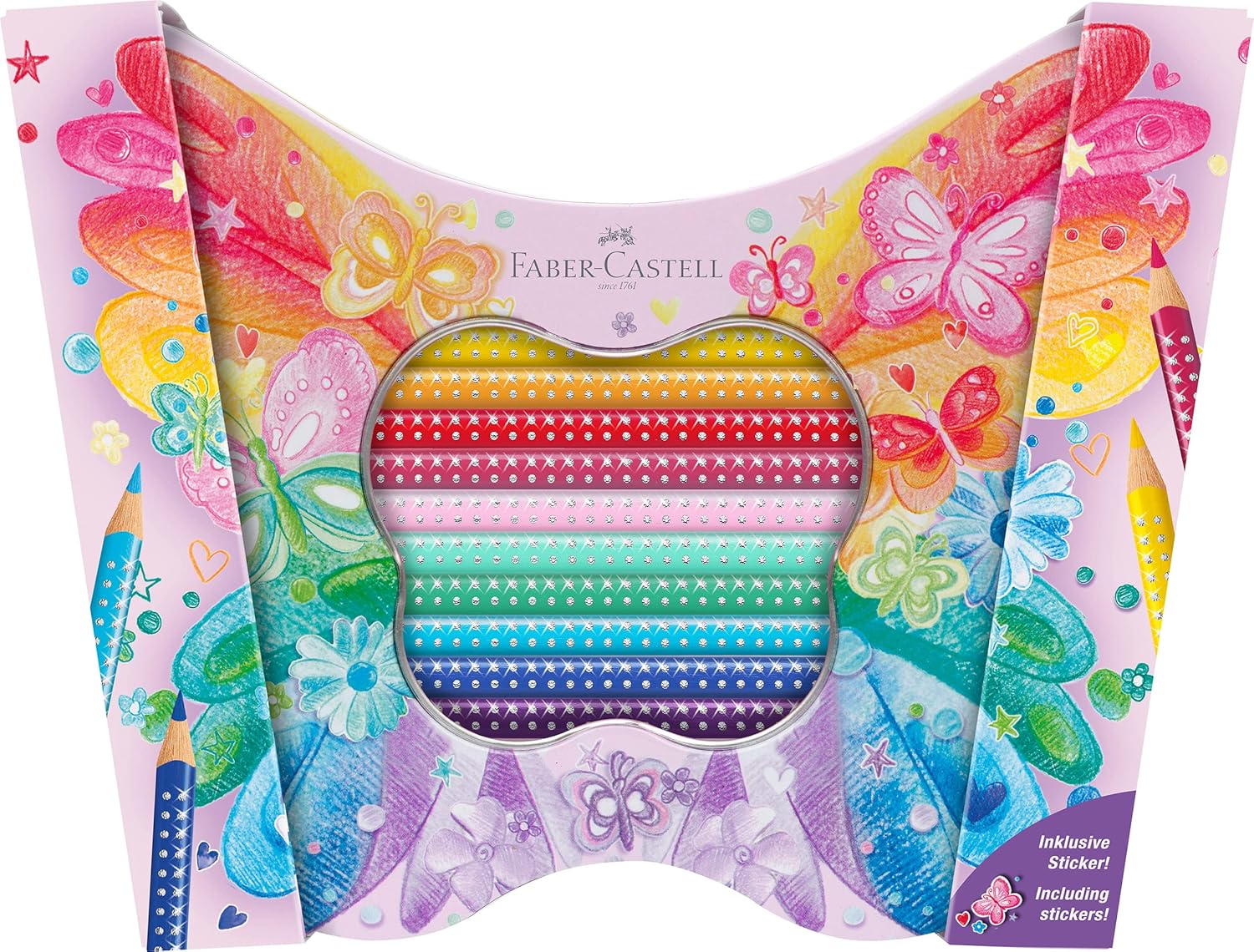 FABER-CASTELL Schmetterling Geschenkset - Buntstifte Set Sparkle - 20-teilig inkl. Sticker