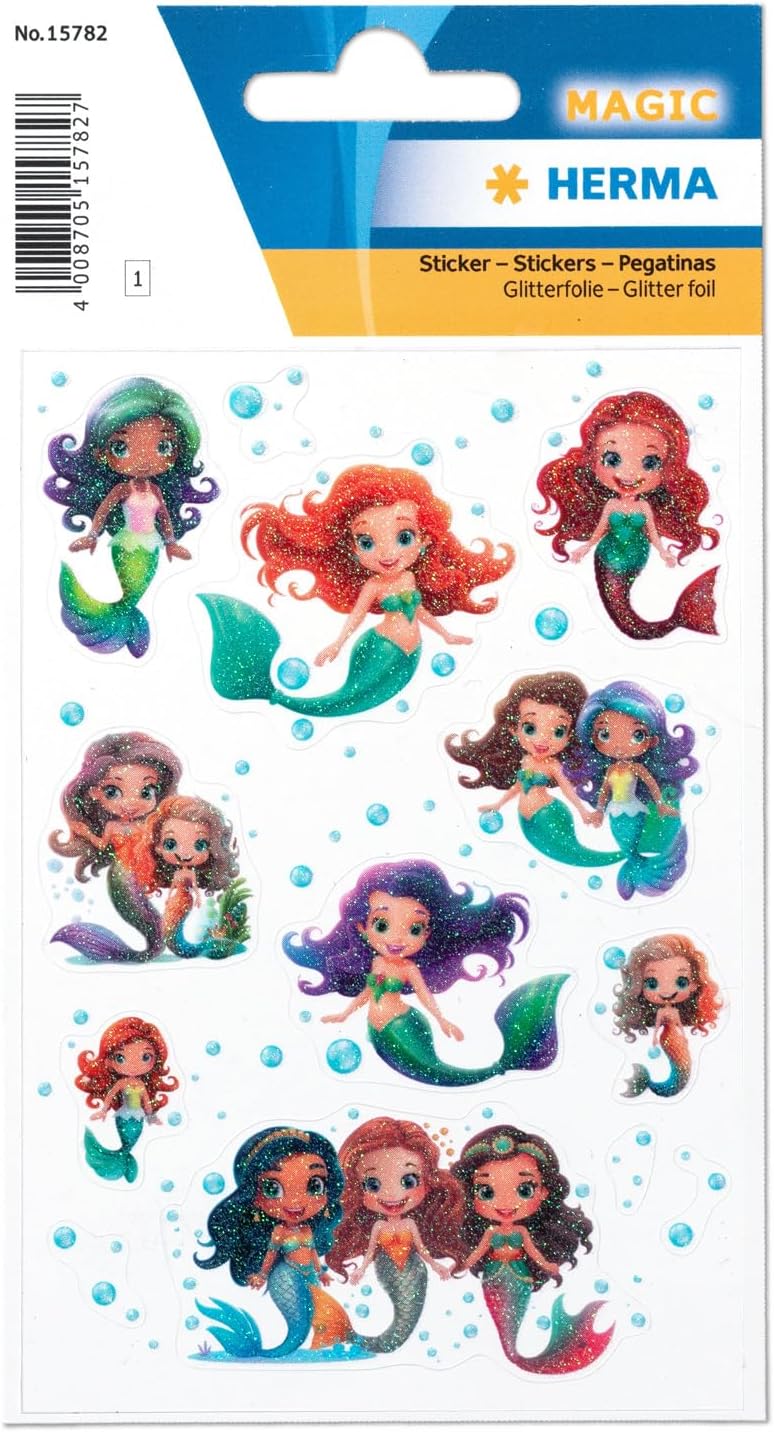 HERMA Magic Aufkleber Sticker Meerjungfrau mit Glitzer, 14 Aufkleber - 15782