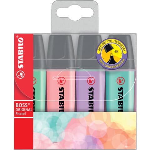 STABILO Textmarker BOSS® ORIGINAL Pastel, Etui mit 4 Stiften