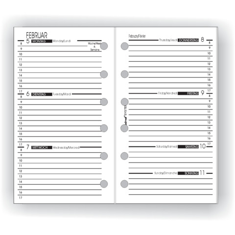 Bind System Kalender-Einlage A7 2027 – 1 Woche auf 2 Seiten, 6-Ring-Lochung, dreisprachig