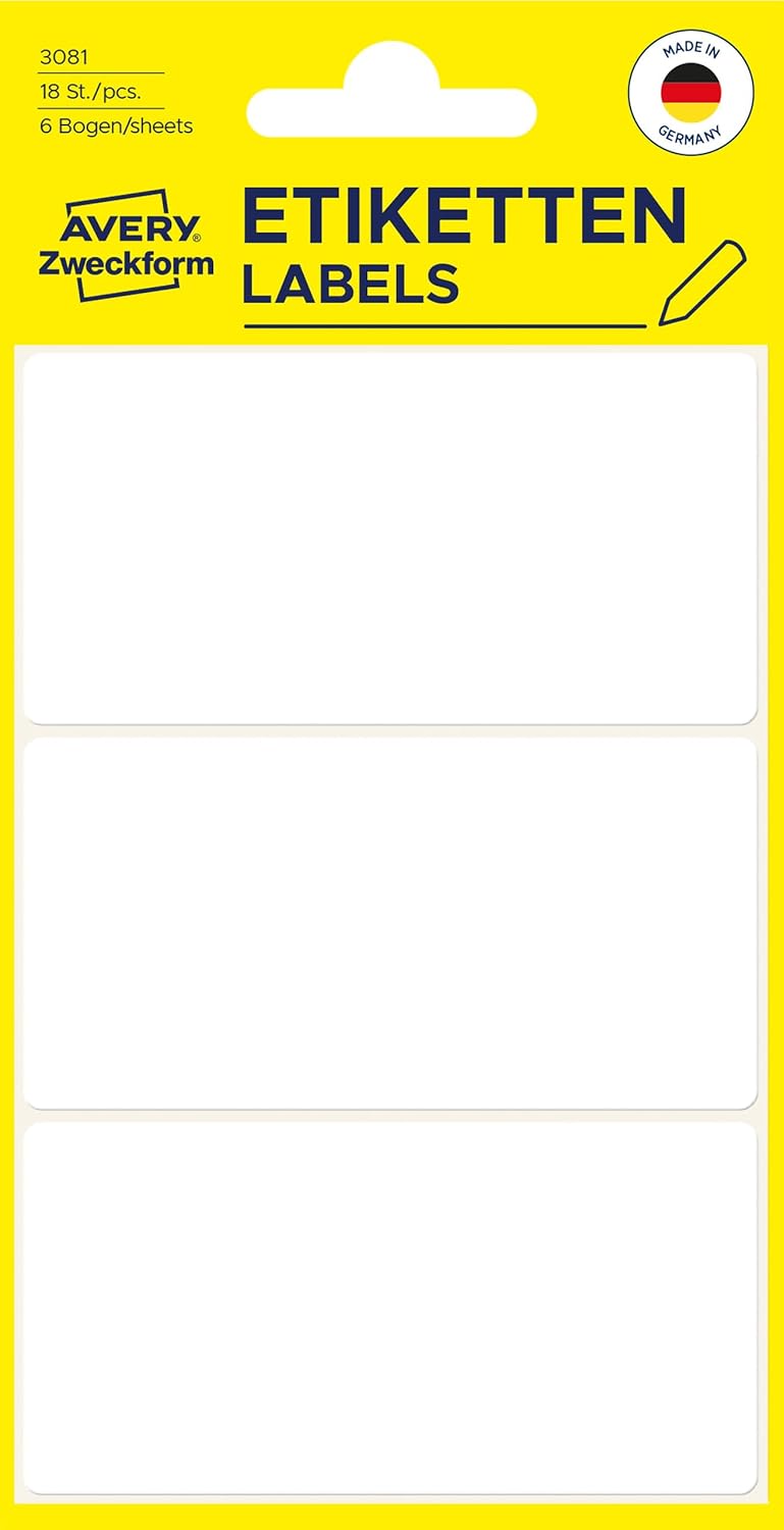 Avery Zweckform 3081 Vielzweck-Etiketten - Haushaltetiketten, für die Schule, Büro, Küche, blanko, weiß  - 18 Stück Avery Zweckform 3081 Vielzweck-Etiketten - Haushaltetiketten, für die Schule, Büro, Küche, blanko, weiß  - 18 Stück