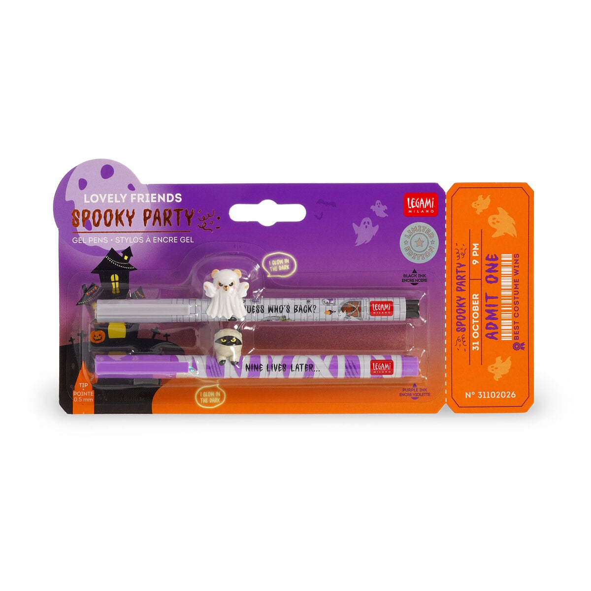 Legami Set mit 2 Gelstiften mit Deko-Figur - Lovely Friends - Spooky Party Halloween
