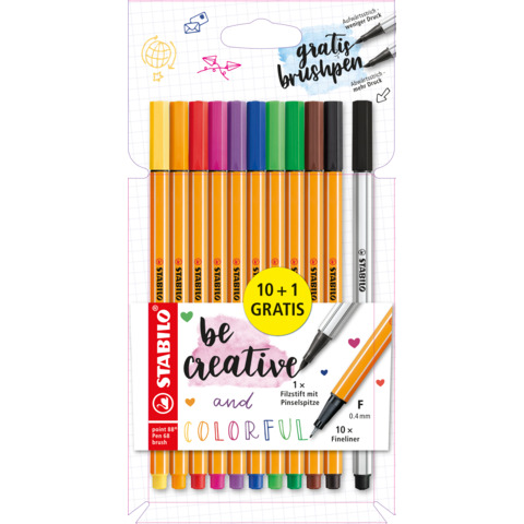 STABILO Finelineretui Point88/Pen brush 68, 10+1 Gratis