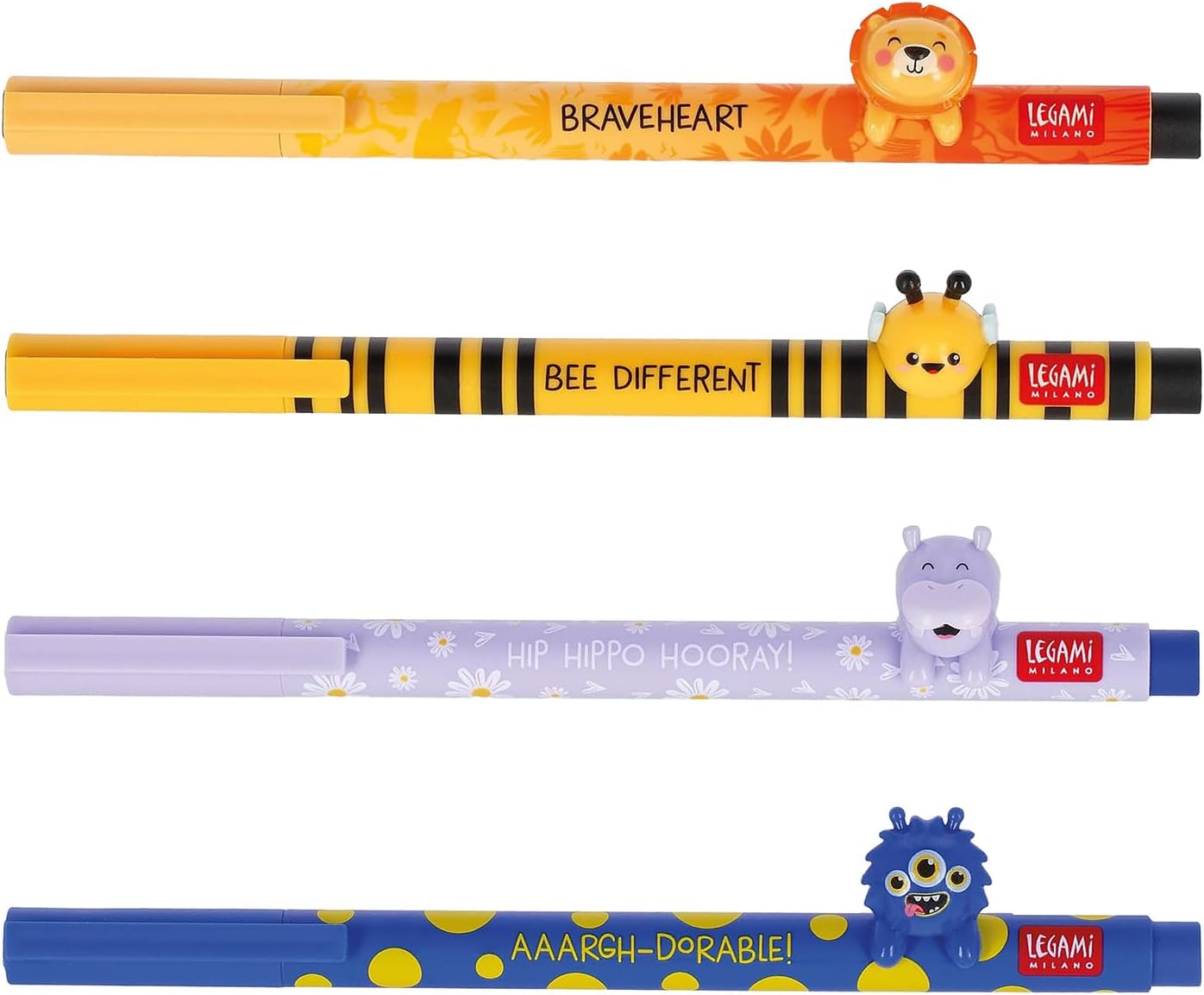 Legami Lovely Friends 4er-Set Gelstifte - Löwe, Biene, Hippo, Monster