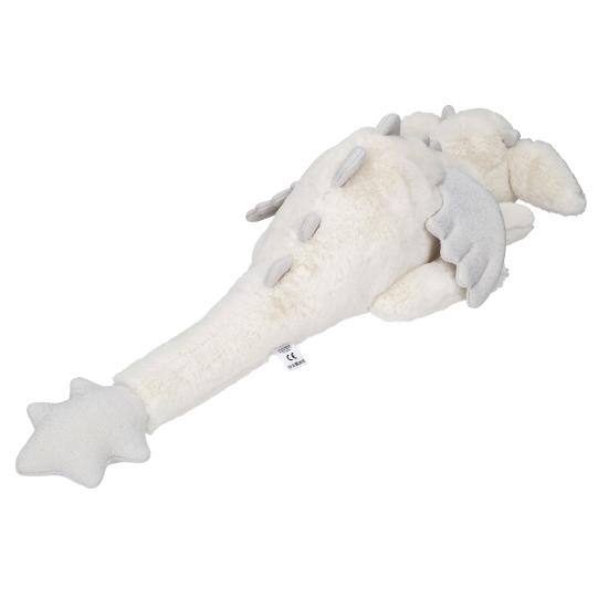 SNUKIS Plüschdrache weiß – 65 cm, kuschelweich mit silbernen Glitzer-Details