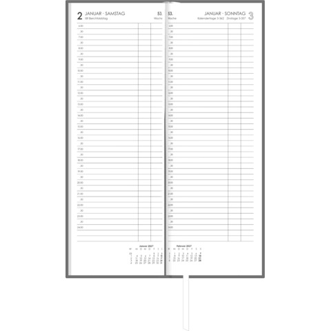 Zettler Buchkalender Vormerker 2027 – Tageskalender 104 × 296 mm, Kunststoff Leinenstruktur