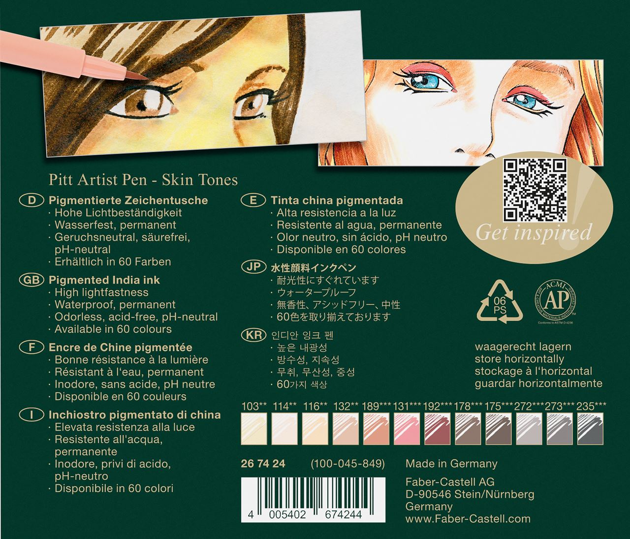 Faber-Castell Tuschestift - Pitt Artist Pen Brush - 12er-Etui - Portraitfarben