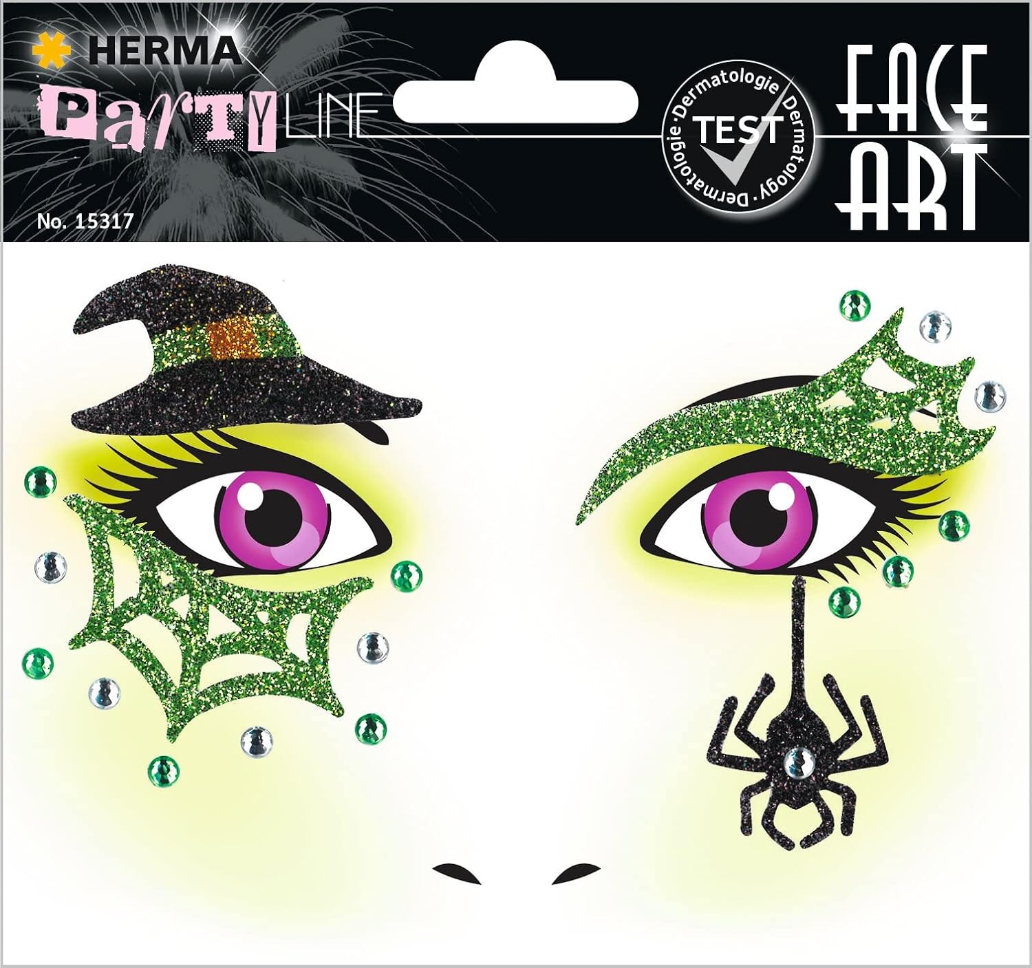 HERMA Face Art Sticker - ablösbare Gesichtsaufkleber - Hexe - für Karneval, Fasching, Halloween