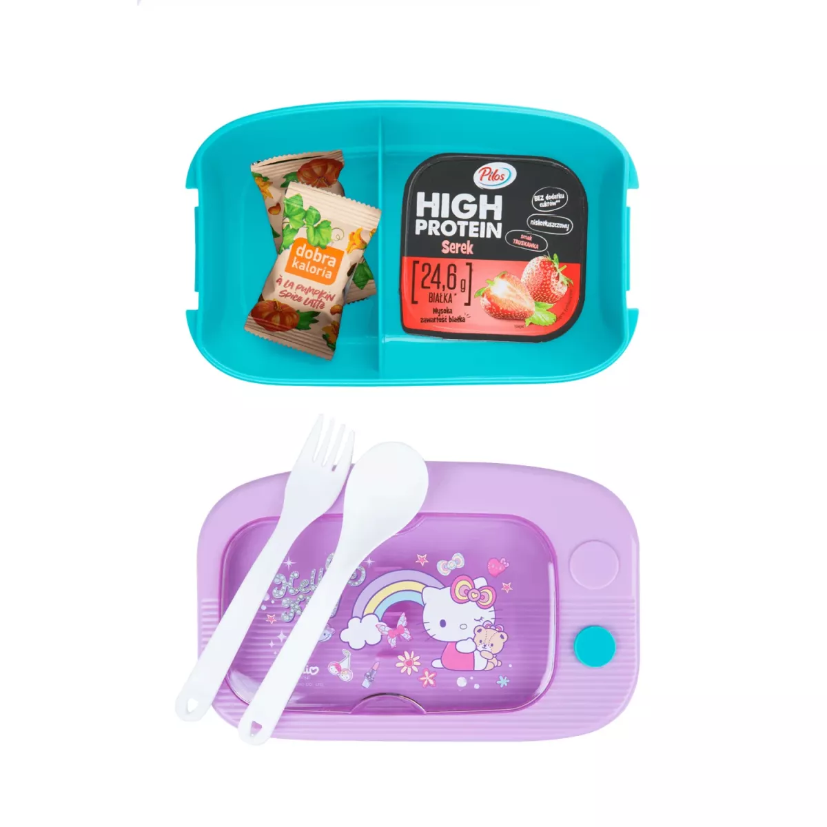 Coolpack Lunch Box Hello Kitty 1100 ml – Lila-Blau, mit Löffel und Gabel