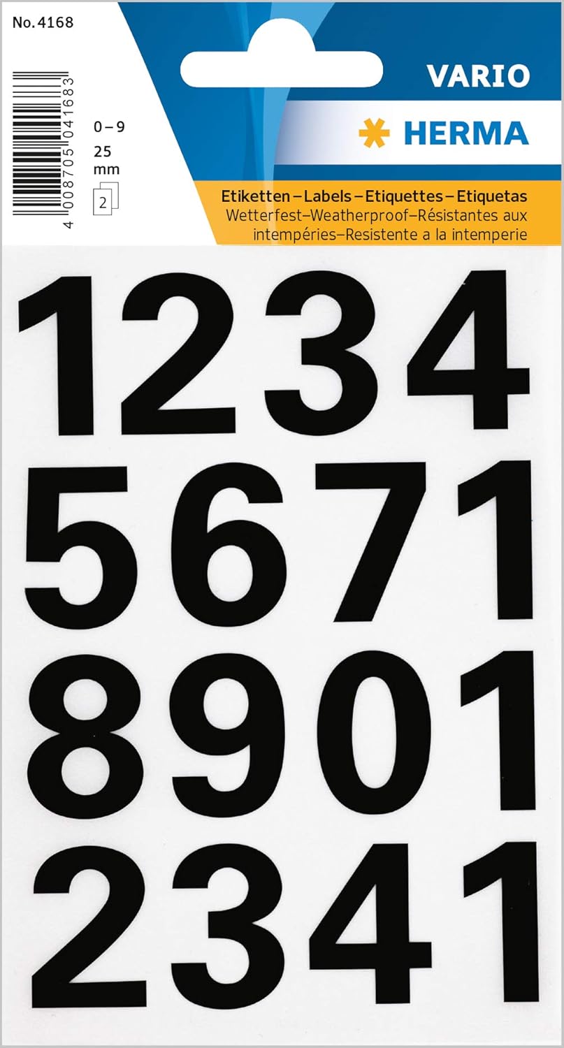 HERMA Vario Zahlenetiketten 0-9, 25mm, wetterfest, 32 Aufkleber - 4168