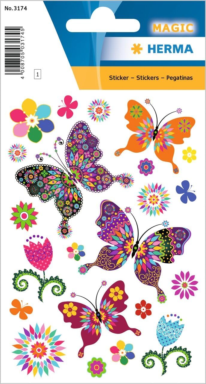 HERMA Magic Sticker Schmetterlinge Glitzer, 22 Aufkleber - 3174