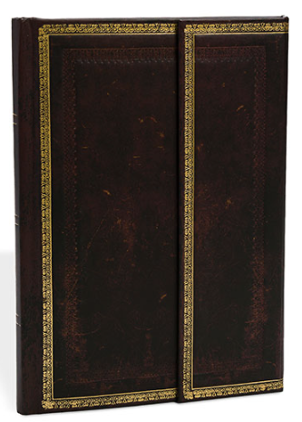 paperblanks - Hardcover mit Klappumschlag - Schwarzes Marokkoleder - Liniert - Midi