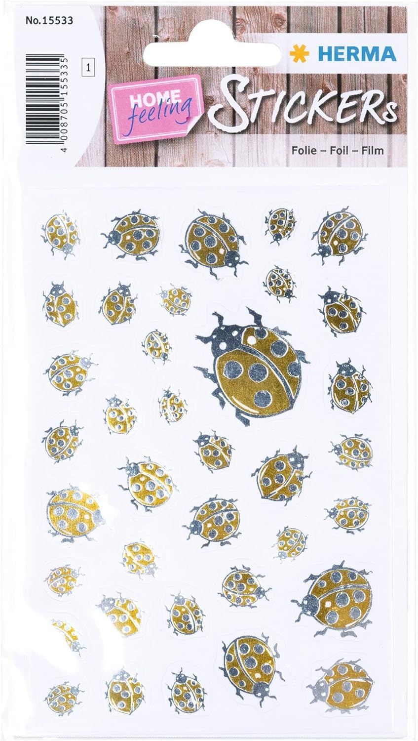 HERMA Creativ Sticker - Marienkäfer Gold & Silber, 38 Aufkleber - 15533