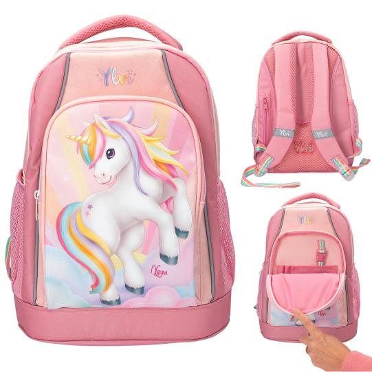 Ylvi Schulrucksack SUGAR POP – rosa glitzernd, mit Einhorn-Motiv und Reflektoren