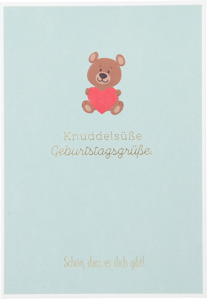 Besonders schön Klappkarte mit Naturpapier-Umschlag - 009 - "Knuddelsüße Geburtstagsgrüße. Schön, dass es dich gibt!"