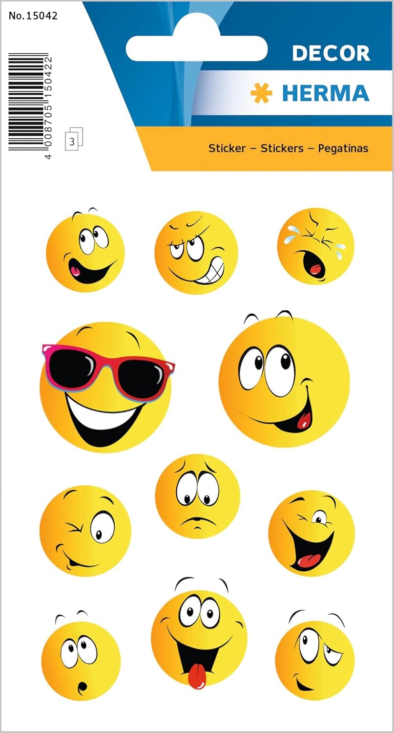 HERMA Decor Etiketten Happy Face, Smiley, Emoji - 33 Aufkleber - 15042