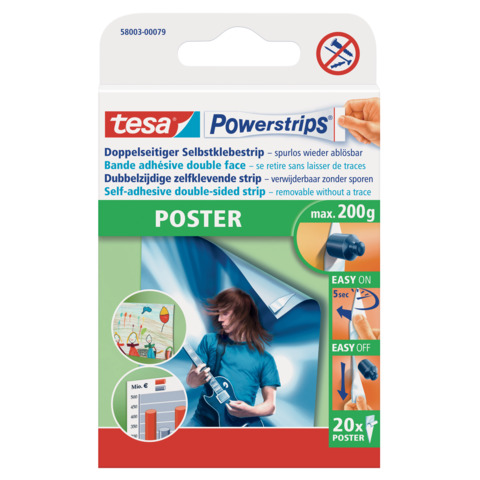 TESA Klebestück Powerstrips® Poster, 15x81mm, 20 Stück, weiß