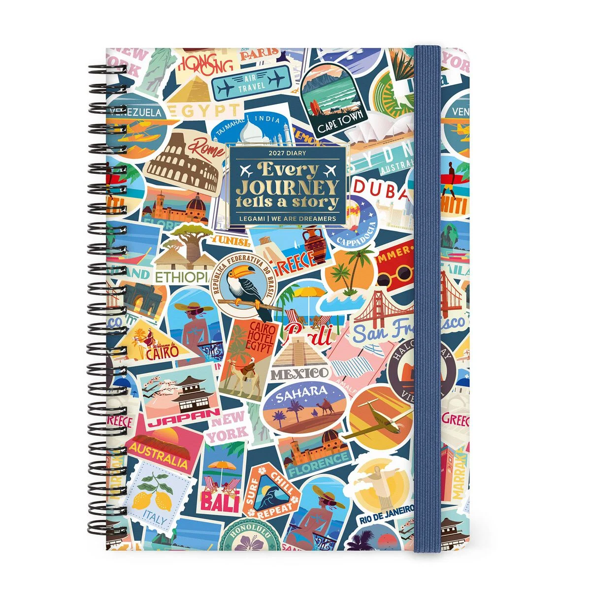 Legami 12-Month Spiral-Bound Weekly Diary Large „Travel Stickers“ – 2027