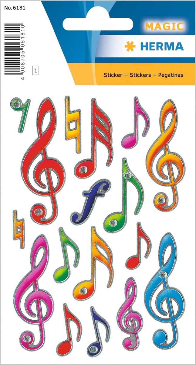 HERMA Decor Sticker Musik, Musiknoten, Notenschlüssel, Glitzer, 17 Aufkleber - 6181