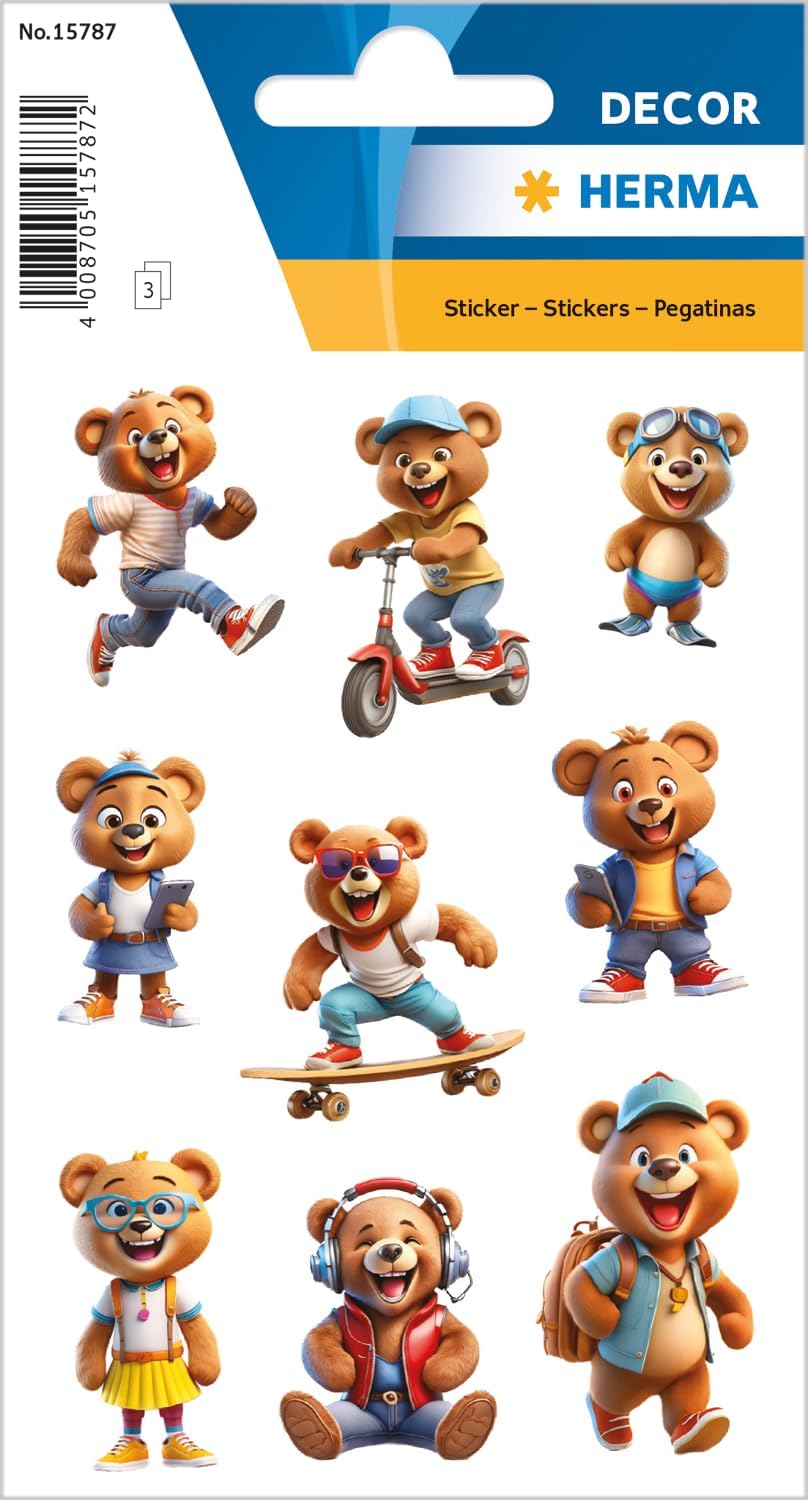 HERMA Decor Etiketten Coole Teddys, Teddy Bär - 27 Aufkleber - 15787
