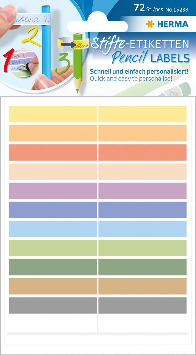 HERMA Stifte Etiketten für Kinder, Namen Aufkleber, 1800 Stück, 10 x 46 mm - 15238 (30er-Pack)