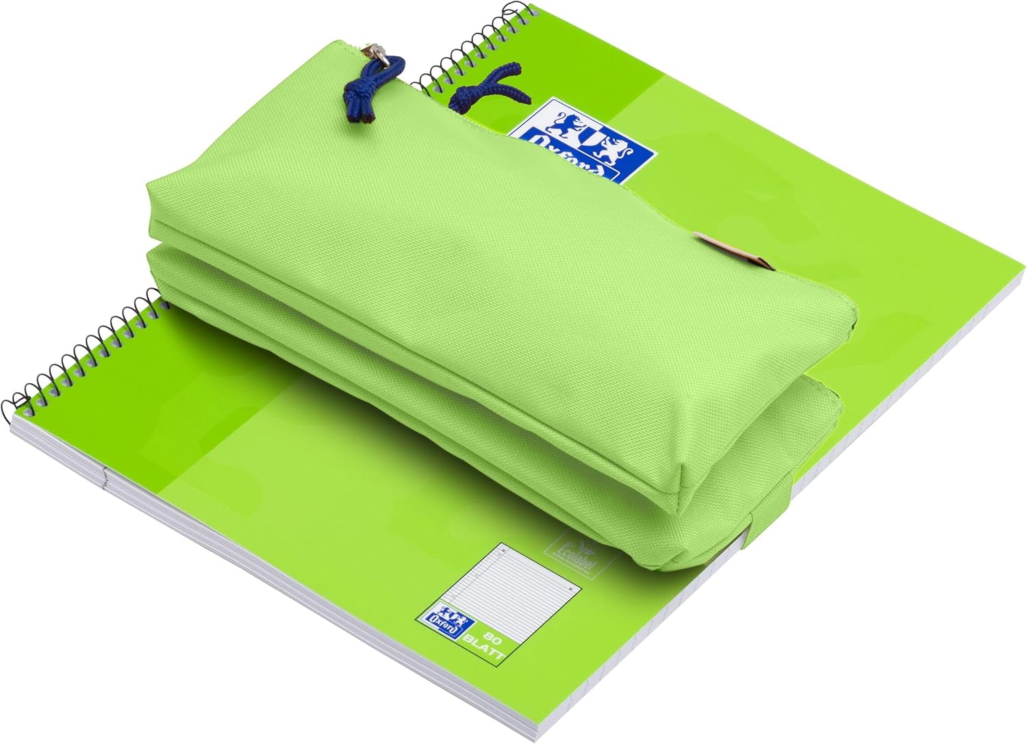 Oxford Federmäppchen mit Doppel-Fach, 2 Taschen, neongrün