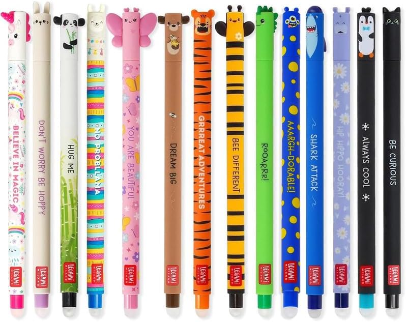 Legami 14er-Set löschbare Gelstifte - Schmetterling, Tiger, Monster etc.