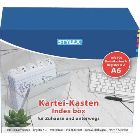 STYLEX Karteikasten, DIN A6, inkl. 100 Karteikarten